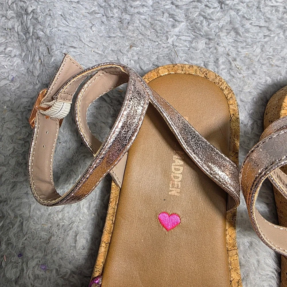 Steve Madden Sandals Pink Multi Braided Metallic Ankle Strap Girls Size 1‎ NEW